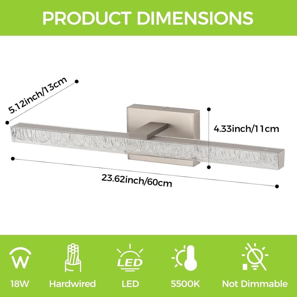 24" Brushed Nickel LED Bathroom Vanity Light, 5500K Daylight - Picture 3 of 4